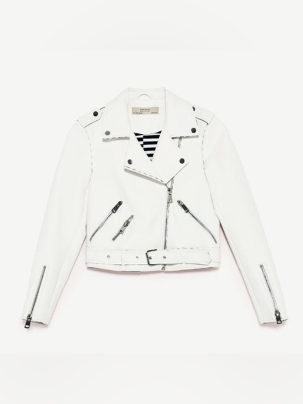 Zara Vegan White Leather Moto Jacket